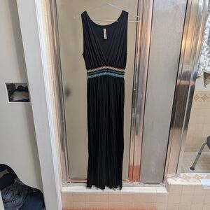 Gilli Black Maxi Dress with Multicolor Waistband